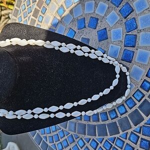 Vintage White Milk Glass Beaded Hand Knotted Necklace